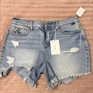 NWT CELLO Light Blue Distressed Denim Jean Shorts with Frayed Hem